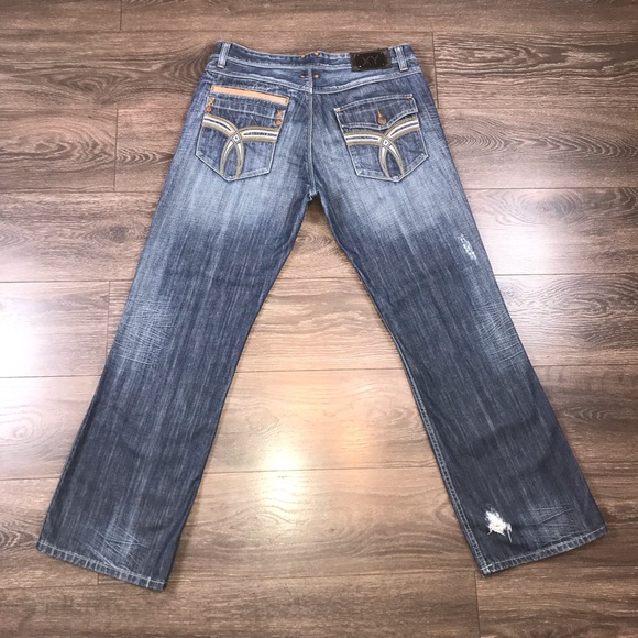X-Ray Men’s Distressed Faded Blue Straight Leg Denim Jeans Size 36 - Picture 7 of 10